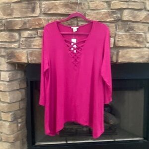 NWT Westbound hot pink top. Lattice neckline. XL